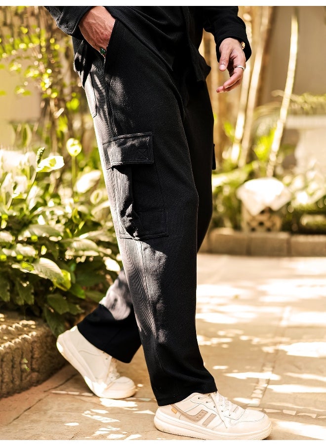 Maniac Mens Solid Black Corduroy fabric Cargo  - Image 3
