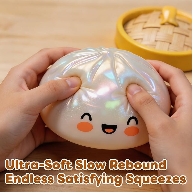hepanio Glitter Dumpling Squishy,Dumpling Squishies,Glitter Dumpling Mystery Box,Colorful Dumpling Stress Balls Fidget,Jumbo Squishy Toy with Steamer Box Suitable for Adult use in Offices (Glitter White) - Image 2