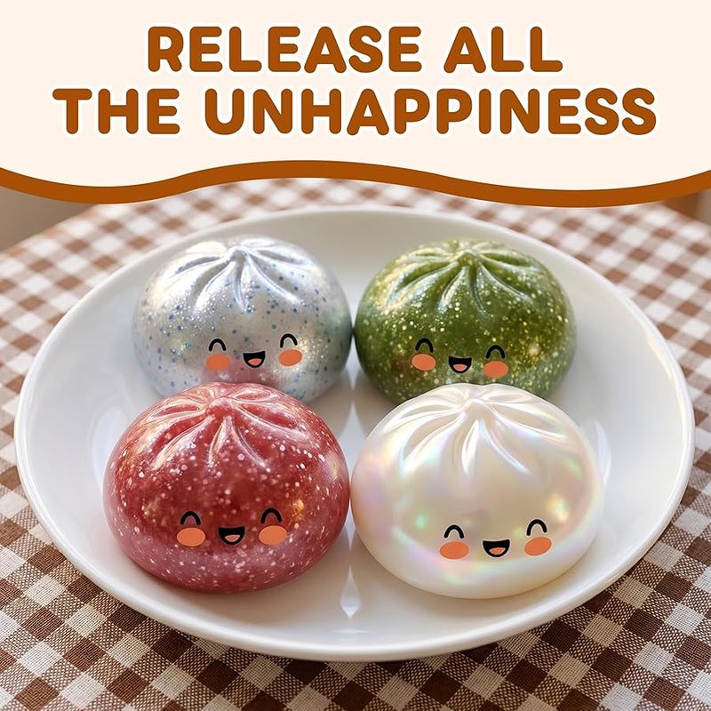 hepanio Glitter Dumpling Squishy,Dumpling Squishies,Glitter Dumpling Mystery Box,Colorful Dumpling Stress Balls Fidget,Jumbo Squishy Toy with Steamer Box Suitable for Adult use in Offices (Glitter White) - Image 3