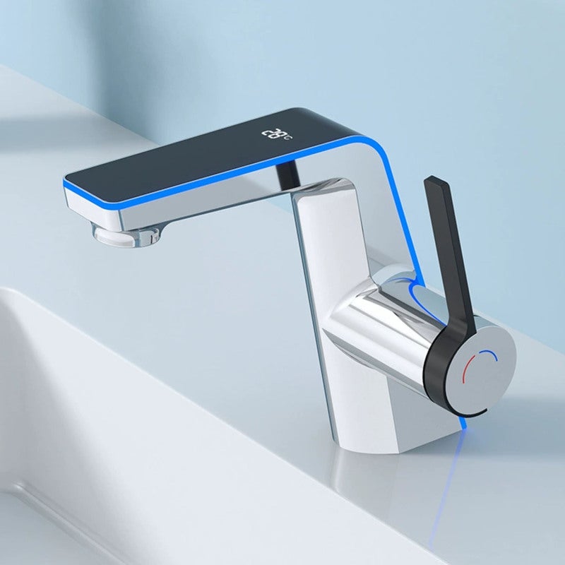 Color-changing Sink Faucet 32x22x13cm Silver Self-Powered Turbine Generator - Antimicrobial Coating Backlight Temperature Display for Home Kitchen and Bathroom - Image 1