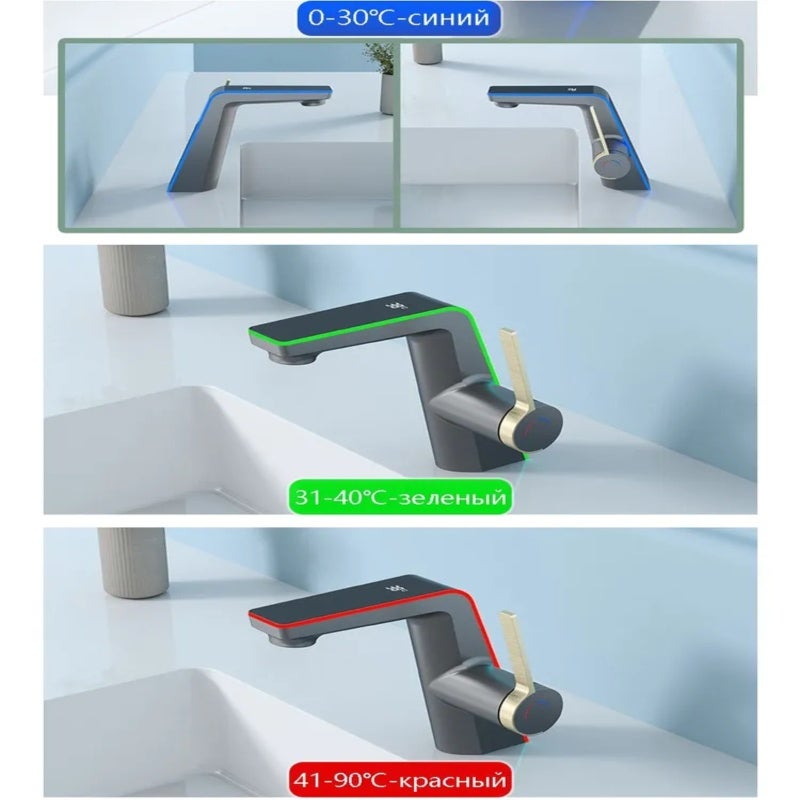 Color-changing Sink Faucet 32x22x13cm Silver Self-Powered Turbine Generator - Antimicrobial Coating Backlight Temperature Display for Home Kitchen and Bathroom - Image 5