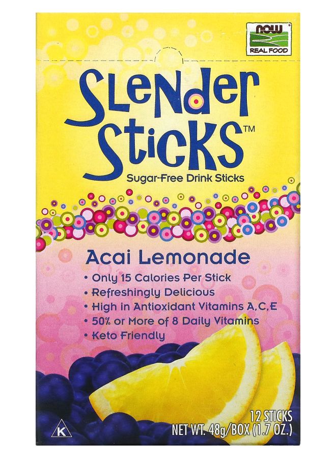 now Real Food Slender Sticks Acai Lemonade 12 Sticks 0.14 oz (4 g) Each