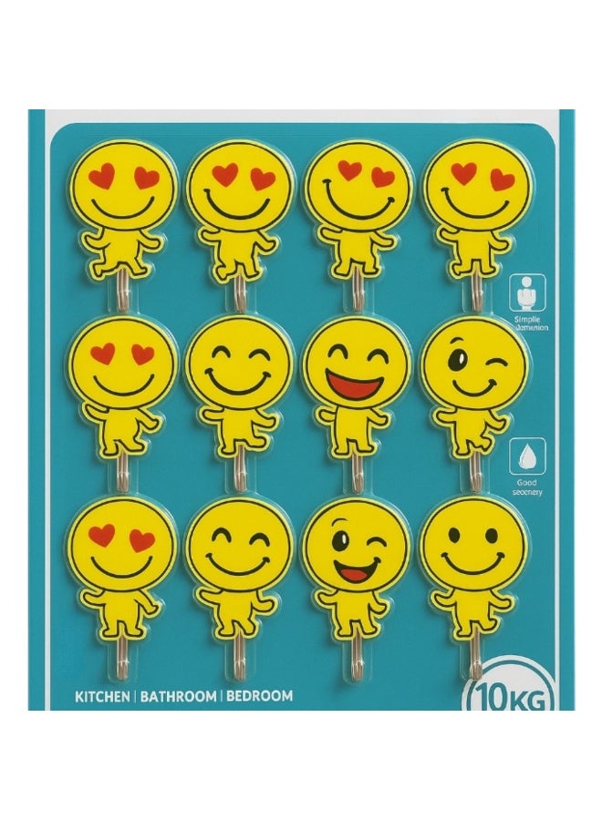 لوكاداه 12 قطعة من خطافات الحائط ذاتية اللصق | خطافات لاصقة قوية للحمام والمطبخ وغرفة النوم | تصميمات ملونة بوجوه مبتسمة وتفاح | حامل للمناشف والملابس والمفاتيح - خطافات حائط بدون حفر - Image 2