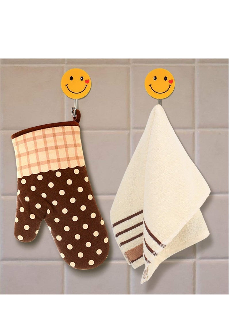 لوكاداه 12 قطعة من خطافات الحائط ذاتية اللصق | خطافات لاصقة قوية للحمام والمطبخ وغرفة النوم | تصميمات ملونة بوجوه مبتسمة وتفاح | حامل للمناشف والملابس والمفاتيح - خطافات حائط بدون حفر - Image 4