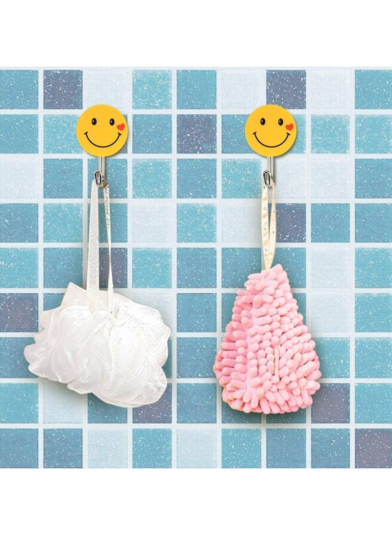 لوكاداه 12 قطعة من خطافات الحائط ذاتية اللصق | خطافات لاصقة قوية للحمام والمطبخ وغرفة النوم | تصميمات ملونة بوجوه مبتسمة وتفاح | حامل للمناشف والملابس والمفاتيح - خطافات حائط بدون حفر - Image 5