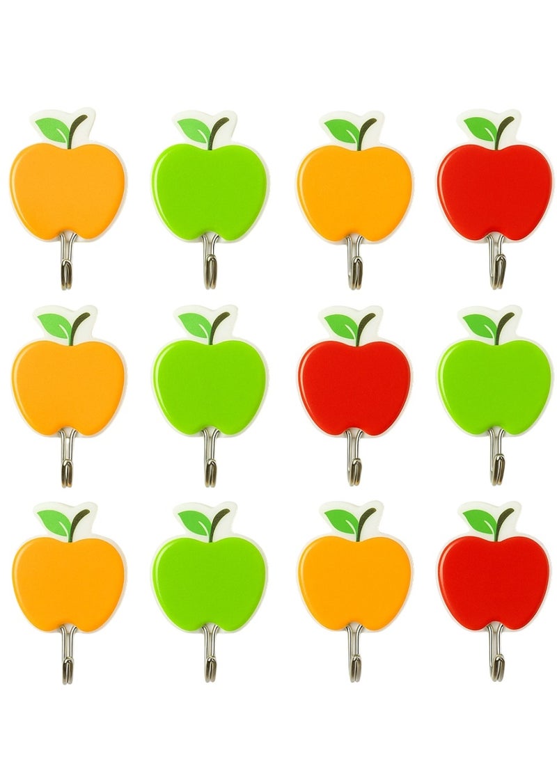 لوكاداه 12 قطعة من خطافات الحائط ذاتية اللصق | خطافات لاصقة قوية للحمام والمطبخ وغرفة النوم | تصميمات ملونة بوجوه مبتسمة وتفاح | حامل للمناشف والملابس والمفاتيح - خطافات حائط بدون حفر - Image 3