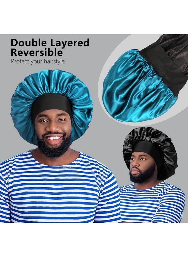 Heniho 2Pcs Bonnets For Men, Double Layer Hair Bonnet Satin Bonnet For Women Curly Hair Braids, A - Image 2