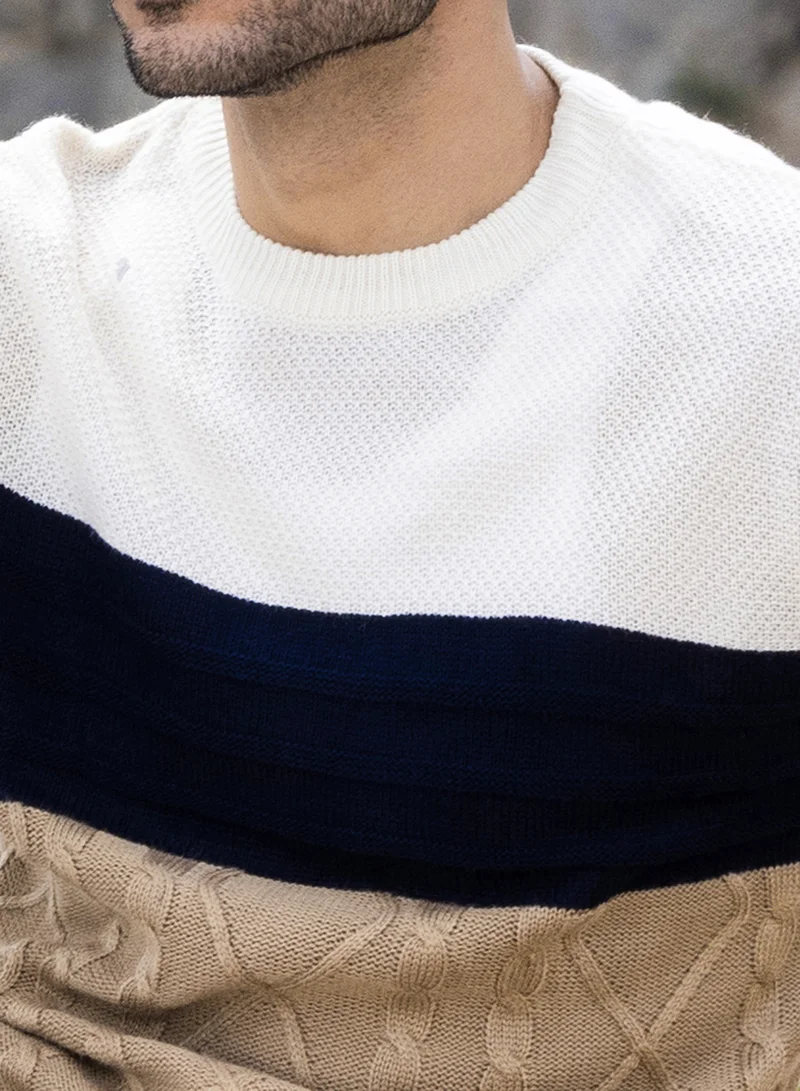 كامبوس سوترا Men's Multicolour Contrast Panel Cable Knit Sweater