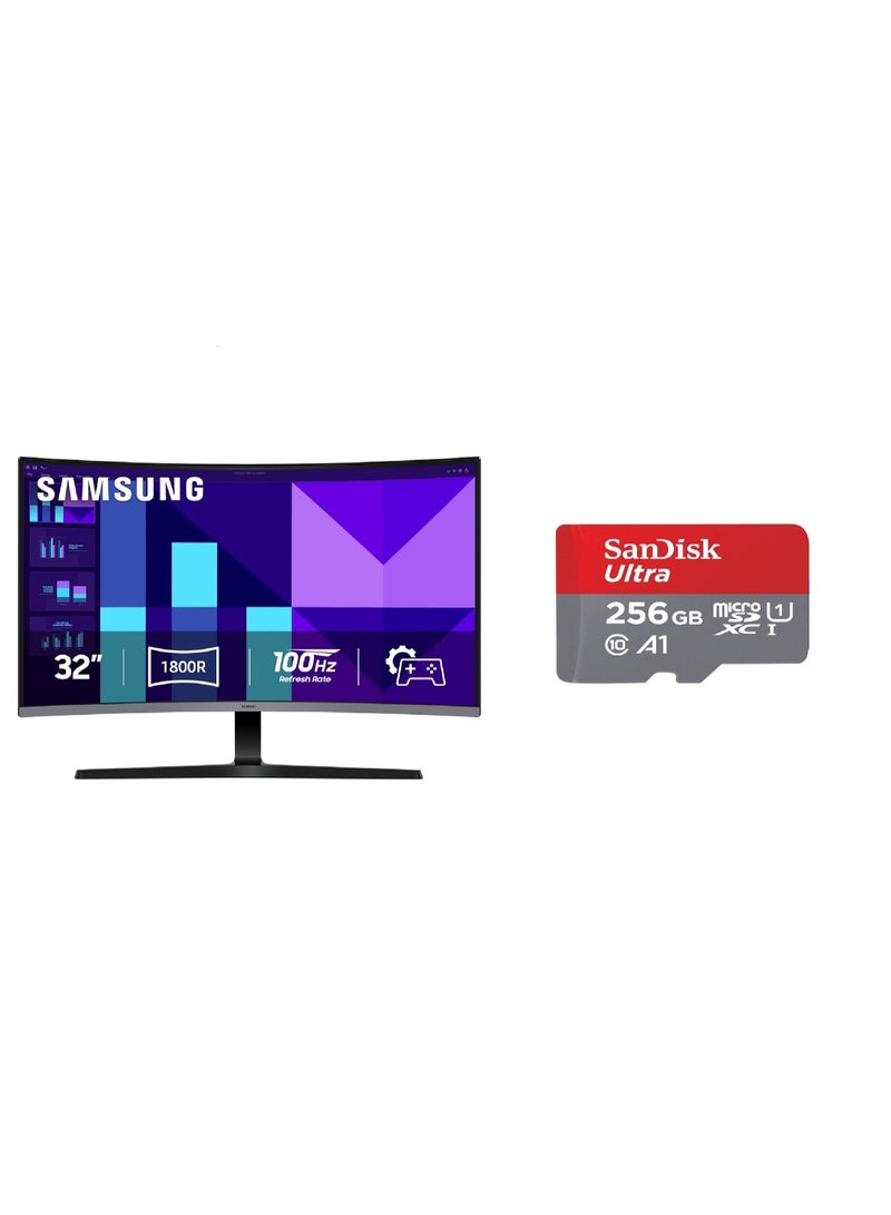 Samsung Essential x Ultra Set - 32” FHD 100Hz Curved Monitor + SanDisk Ultra 256GB UHS-I microSD (150MB/s) - Image 1