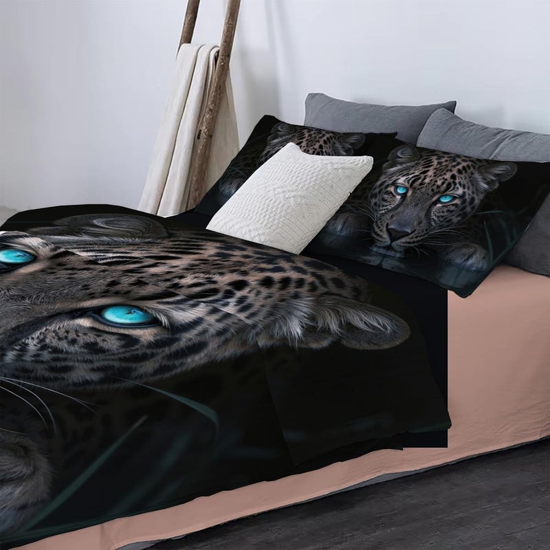 Twin Duvet Cover Sets, 68" x 90" Wild Animals Reversible Bedding Set Soft Breathable Blue-Eyed Leopard Bed Sets Lightweight Comforter Cover with Pillowcases, Grayish Brown - Image 3