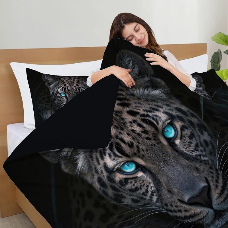 Twin Duvet Cover Sets, 68" x 90" Wild Animals Reversible Bedding Set Soft Breathable Blue-Eyed Leopard Bed Sets Lightweight Comforter Cover with Pillowcases, Grayish Brown - Image 5