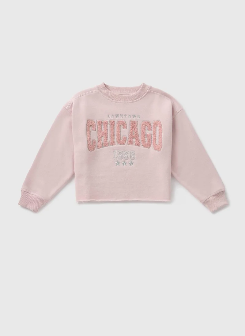 Matalan Girls Pink Chicago Cropped Sweatshirt