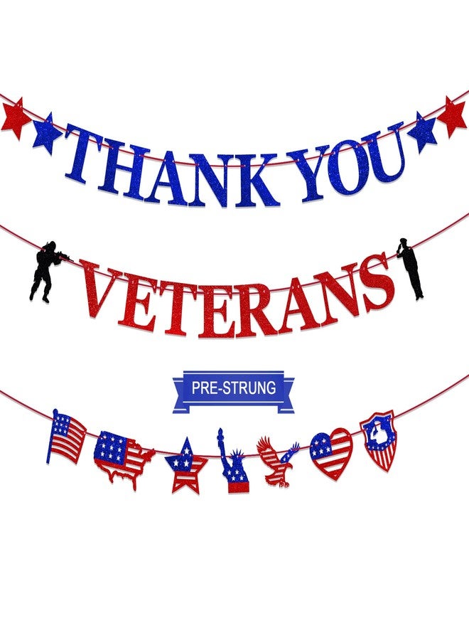 Uflashmi Thank You Veterans Banner, Happy Veterans Day Banner party Decorations for Military Army Employees - Image 1