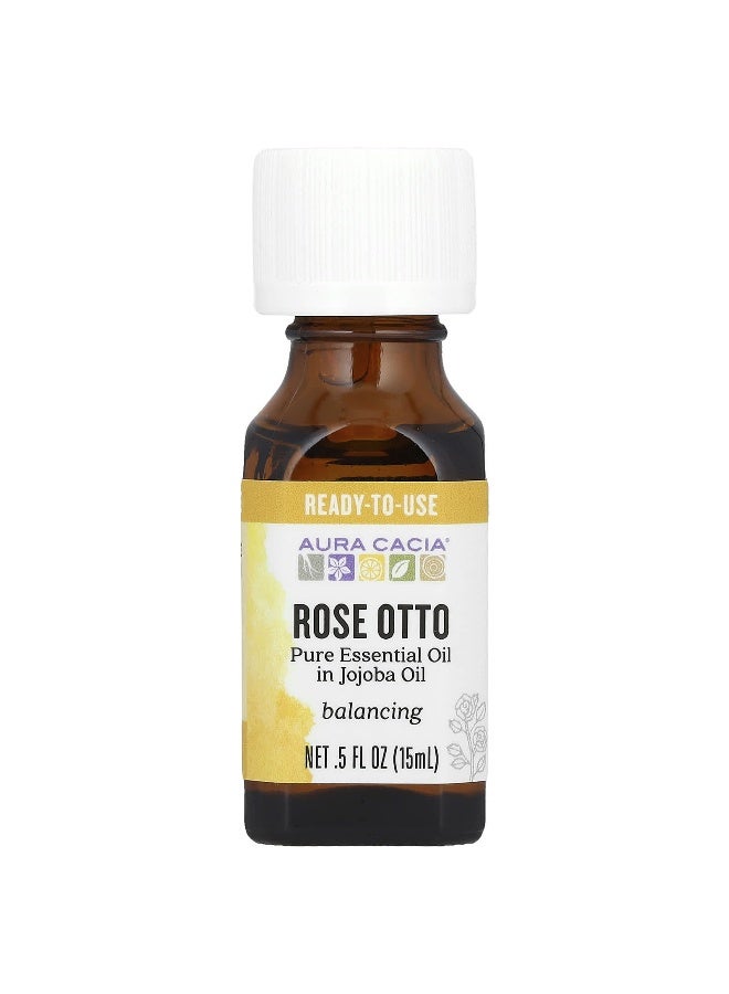 Aura Cacia أورا كاسيا، زيت أساسي نقي في زيت الجوجوبا، زيت الورد أوتو، 0.5 أونصة سائلة (15 مل) - Image 1