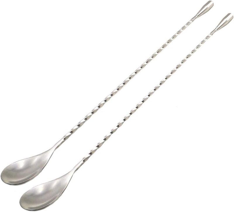 GFDesign 12“ Extra Long Cocktail Mixing Spoon Set Food-Grade 18/8 Stainless Steel Stirrer Spiral Pattern Bar Cocktail Shaker Spoon for Ice Cream Smoothies Malts Milkshakes Juice Coffee Tea Drink - Set of 2 - Image 1