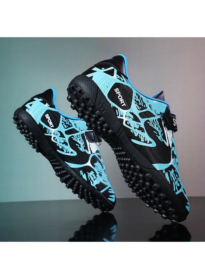 Hydrogen Cloud Joint Name Children's Football Shoes Boys Competition Training Cleats with Studs, Black and Blue, for Primary and Secondary School Students