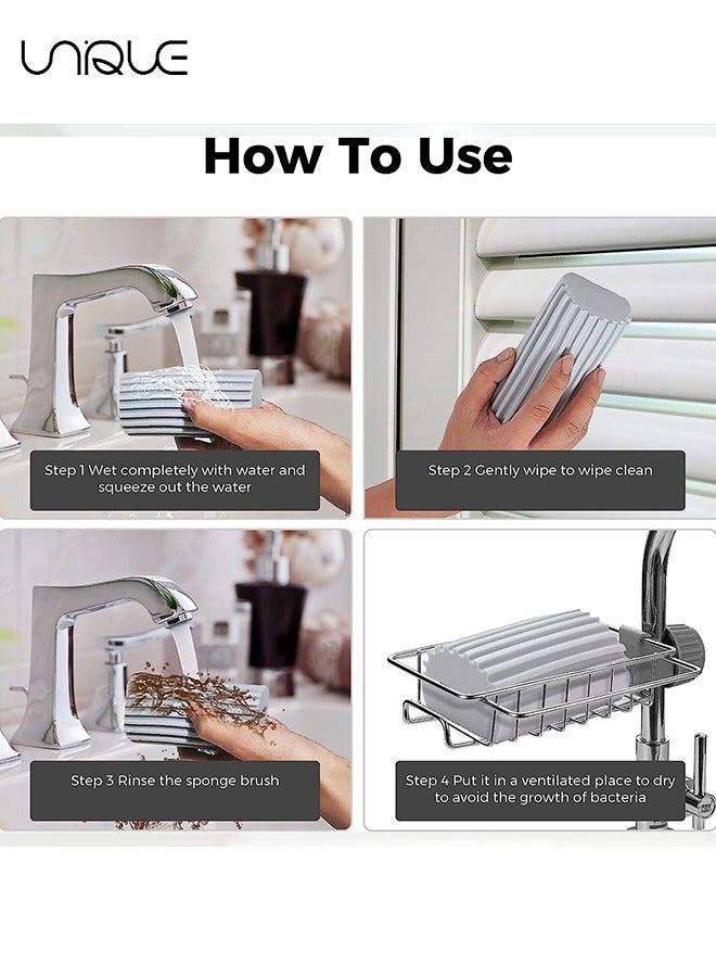 Unique Sponges Cleaning Brush, 4 Pcs Reusable Dusters for Cleaning Household Use,Reusable Damp Dusting Sponge Household Cleaning for Blinds, Glass, Baseboards,Radiators,Window Track Grooves(Multi Color)  - Image 2