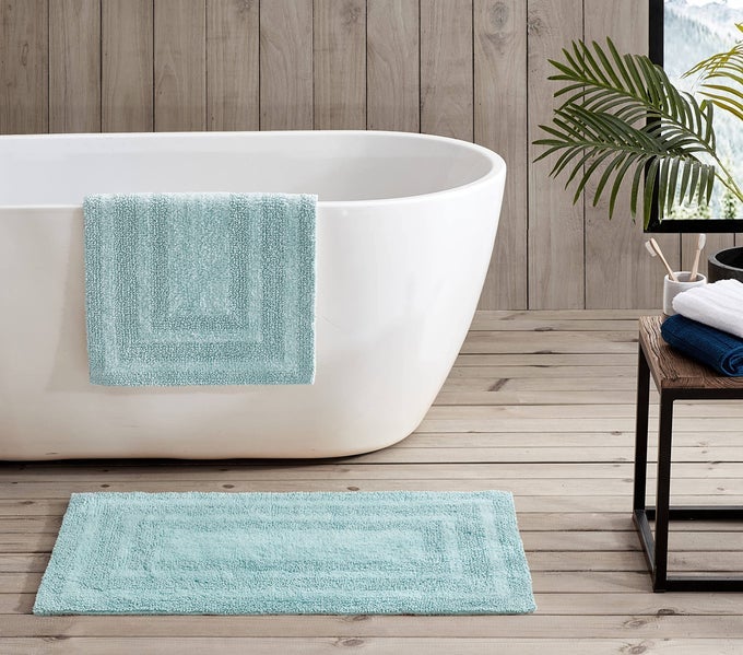 BATHROOM RUG 100 SOFT PLUSH TUFTED COTTON BATH RUG HIGHLY ABSORBENT QUICKDRY AND SKIDRESISTANT BACKING LOGAN TURQUOISE 2 PIECE