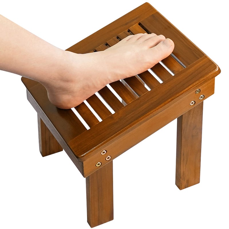 Utoplike Utoplike Teak Wood Shower Foot Stool for Shaving Legs Sturdy Shower Foot Rest for Shower Shaving Wooden Shower Foot Step for Bathroom 