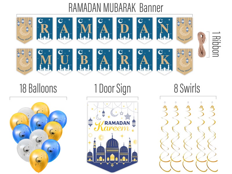 OLEEK زينة رمضان OLEEK للمنزل 2025 مجموعة ( إكليل رمضان - 2 لافتة رمضان - 18 بالون رمضان ) زينة رمضان - هدايا رمضان - زينة رمضان - لافتات رمضان مبارك - Image 5