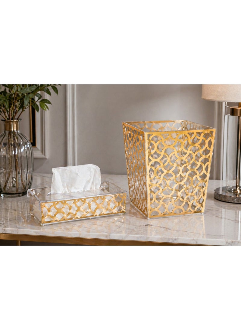 general Acrylic tissue box and wastebasket set with luxurious gold trim ✨ | Stylish modern design in practical sizes - Image 1