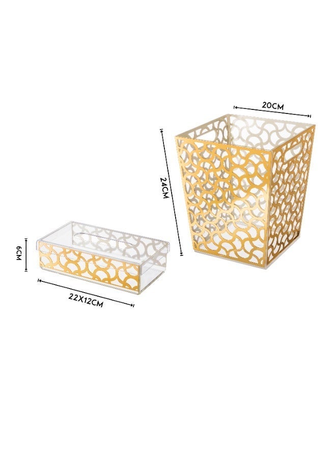 general Acrylic tissue box and wastebasket set with luxurious gold trim ✨ | Stylish modern design in practical sizes - Image 5