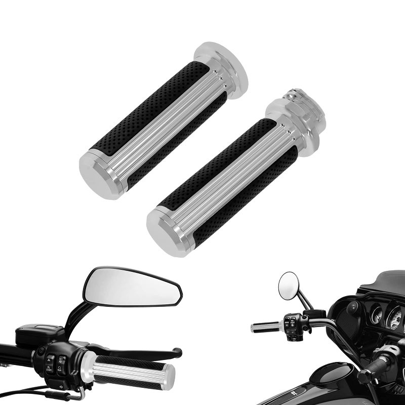 HDBUBALUS 1 Defiance Handlebar Grips 25mm Hand Grips Fit for Harley Touring Street Glide Road King Road Glide Electra Glide Dyna Softail Chrome