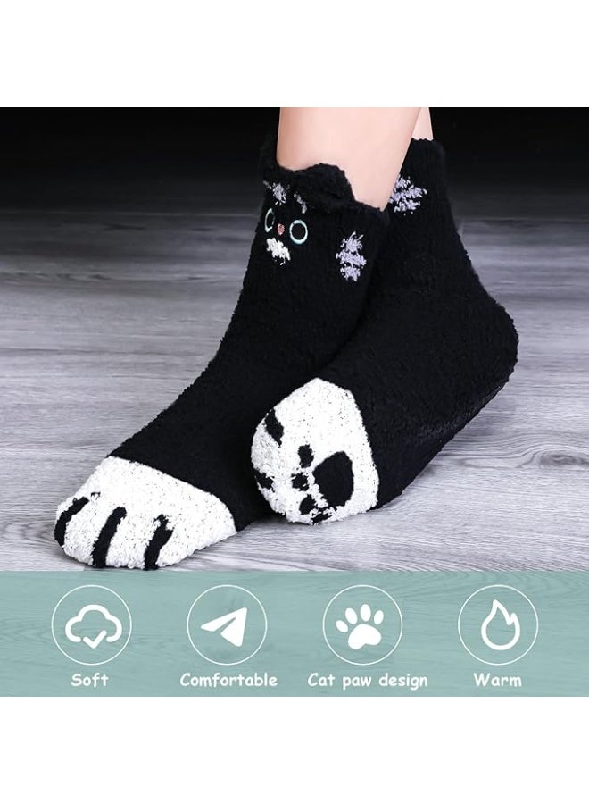 SUNSAR 4Pairs Womens Winter Socks Fluffy Soft Slipper Sleep Socks, Fluffy Cat Paw Pattern Socks for Women and Girls, Soft Fuzzy Slipper Socks - Image 3