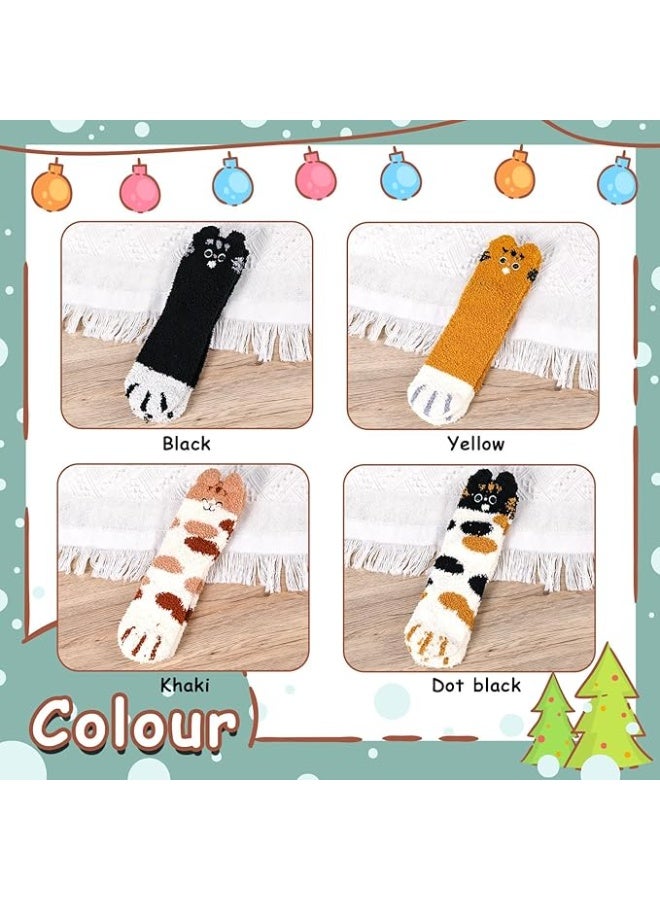 SUNSAR 4Pairs Womens Winter Socks Fluffy Soft Slipper Sleep Socks, Fluffy Cat Paw Pattern Socks for Women and Girls, Soft Fuzzy Slipper Socks - Image 4