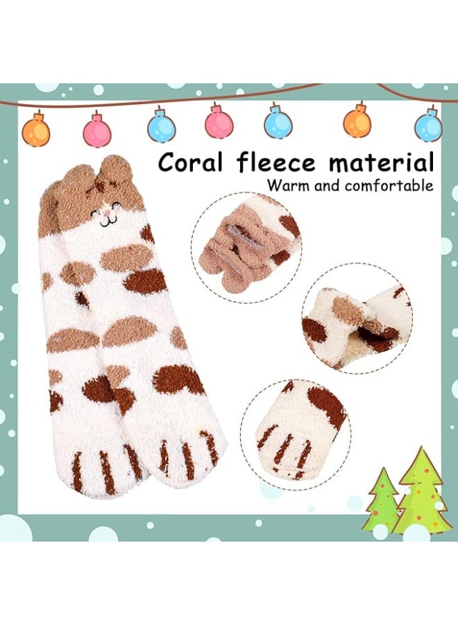 SUNSAR 4Pairs Womens Winter Socks Fluffy Soft Slipper Sleep Socks, Fluffy Cat Paw Pattern Socks for Women and Girls, Soft Fuzzy Slipper Socks - Image 2