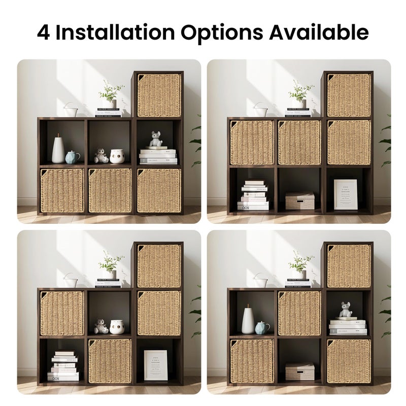 AELS 13" Handwoven Natural Fibre Doors for Cube Storage Shelf, Set of 4, Boho Straw Shelf Cover for Bookcase & Open Bookshelf, Rustic Farmhouse Home Decor, fit IKEA Kallax Shelf, Natural (Door ONLY) - Image 3