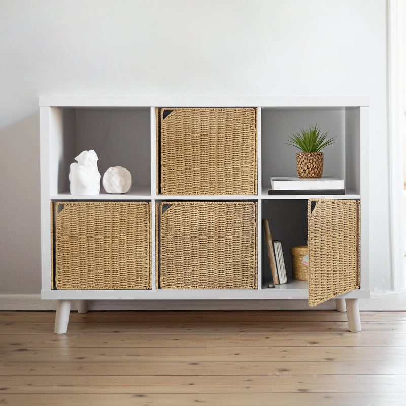 AELS 13" Handwoven Natural Fibre Doors for Cube Storage Shelf, Set of 4, Boho Straw Shelf Cover for Bookcase & Open Bookshelf, Rustic Farmhouse Home Decor, fit IKEA Kallax Shelf, Natural (Door ONLY) - Image 1