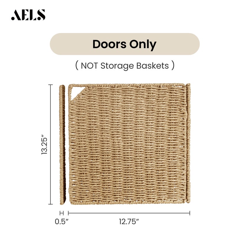 AELS 13" Handwoven Natural Fibre Doors for Cube Storage Shelf, Set of 4, Boho Straw Shelf Cover for Bookcase & Open Bookshelf, Rustic Farmhouse Home Decor, fit IKEA Kallax Shelf, Natural (Door ONLY) - Image 2