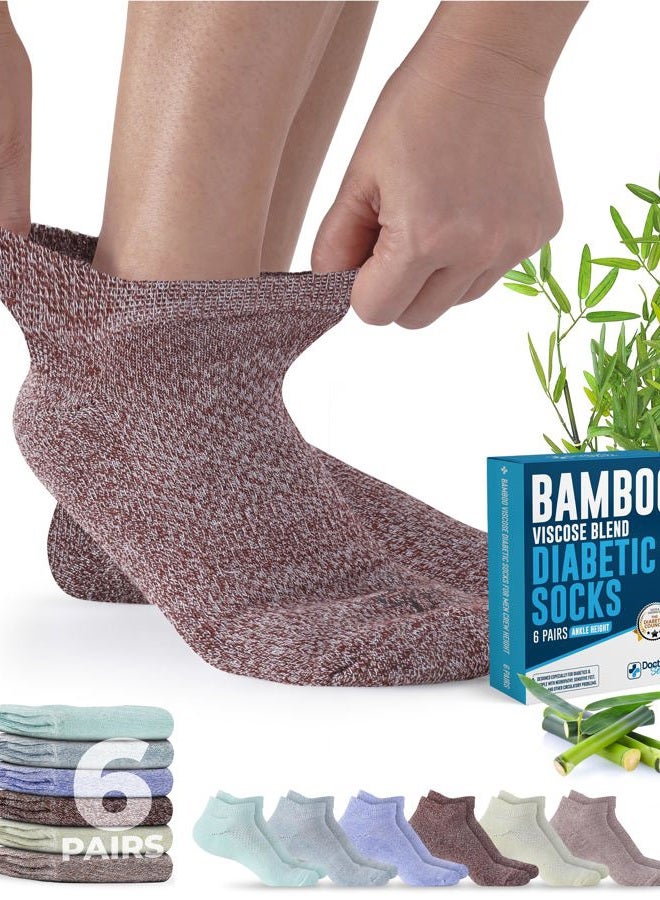 Doctor's Select Viscose Bamboo Ankle Diabetic Socks for Women and Men - 6 Pairs | Diabetic Ankle Socks for Women | Mens Diabetic Socks | Aqua, Blue, Light Purple, Maroon, Light Yellow, Orange - Image 1