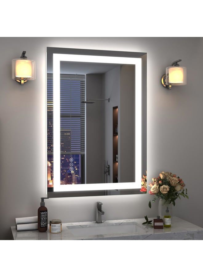 ODDSAN مرآة حمام LED 24x36، مرآة مضاءة قابلة للتعتيم للجدار، مضادة للضباب، ألوان قابلة للتعديل بدون خطوات (أفقي/عمودي) - Image 1
