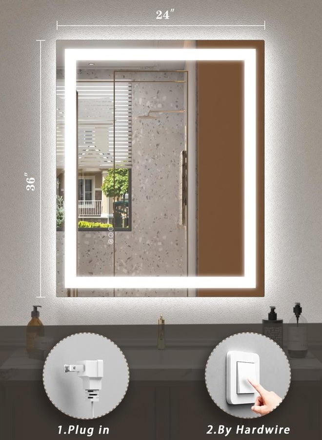 ODDSAN مرآة حمام LED 24x36، مرآة مضاءة قابلة للتعتيم للجدار، مضادة للضباب، ألوان قابلة للتعديل بدون خطوات (أفقي/عمودي) - Image 2