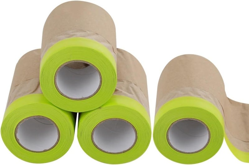 6 In X 50 Ft Pre-Taped Paint Masking Paper, 4 Rolls Adhesive Backing Paper For Door Frames, Molding, Automotive, Paint Prep - Image 1