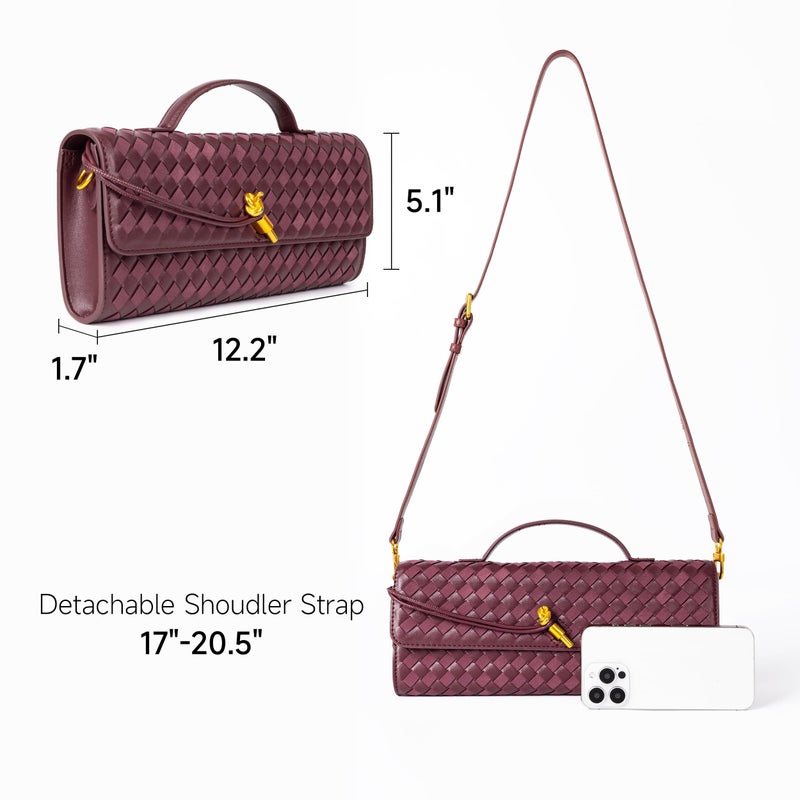 Joryin Woven Purse For Women Evening Clutch Woven Leather Handbags Crossbody Bag Suede Purse Formal Evening Bag, Red Wine - Image 4