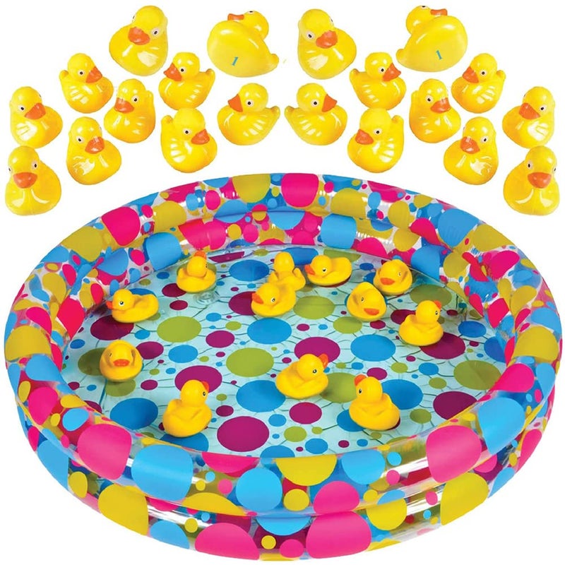 Gamie Duck Pond Matching Game for Kids includes 20 Plastic Ducks with Numbers and 3’ x 6” Inflatable Pool - Fun Memory Game - Water Outdoor Game for Children, Preschoolers, Birthday Party - Image 1