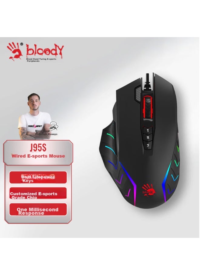 A4TECH A4tech Blood Hand Phantom J95s Activated Edition, E-sports Wired Gaming Mouse, Right-handed Mouse, 5k Colorful Mouse, Pubg Mouse, Rgb 16.8 Million Colors, Black  - Image 1