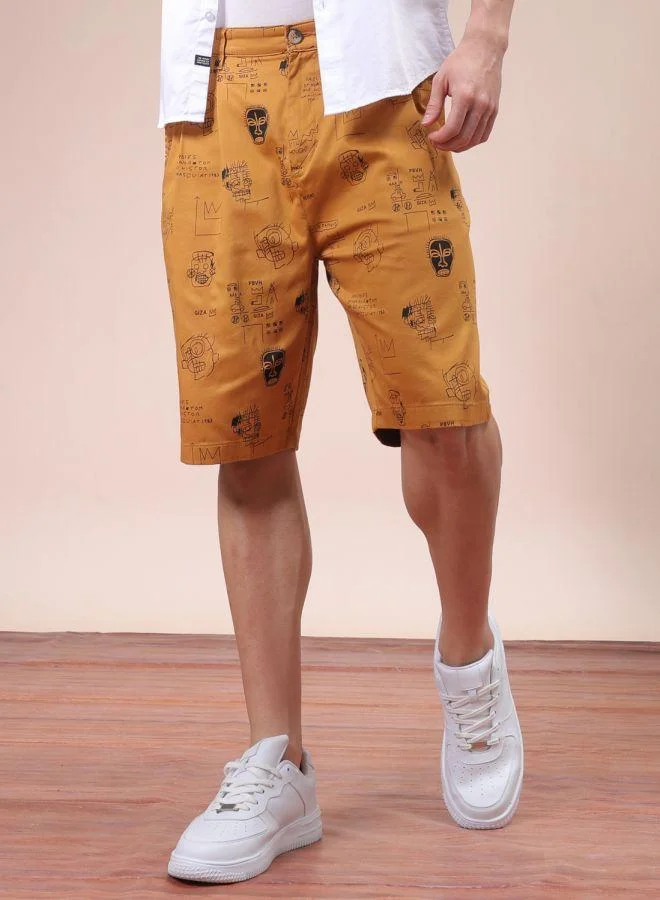 The Indian Garage Co Men Relaxed Fit Stretchable Graphic Printed Mid-Rise Resort Wear Shorts