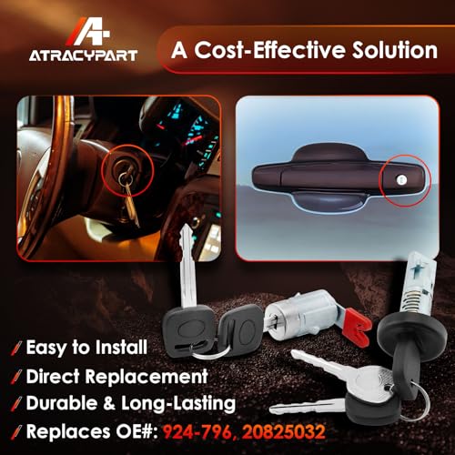 ATRACYPART Ignition Switch Cylinder with Chip Door Lock NO Chip Compatible with 200720132014 Chevy GMC Silverado Suburban Avalanche Tahoe Sierra Yukon 150025003500 Replaces 924796 20825032 - Image 3