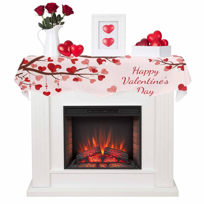 ALAGEO Heart Mantel Scarf Happy Valentines Day Fireplace Mantel Scarf Cover Red Heart Tree Fireplace Cloth Table Runner Decoration for Home Living Room Valentine's Day, Wedding, Anniversary 60 x 17 inch - Image 1