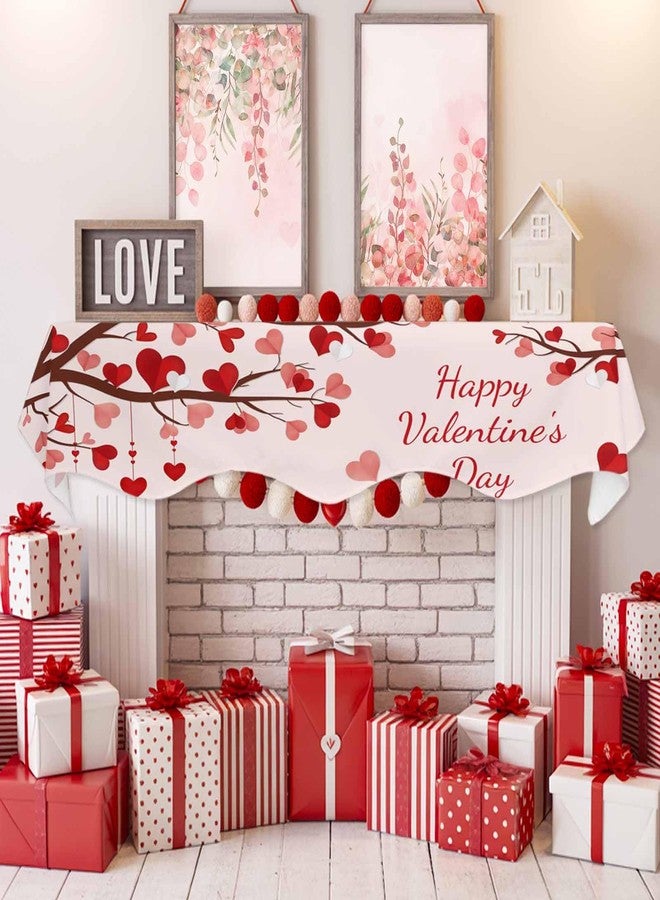 ALAGEO Heart Mantel Scarf Happy Valentines Day Fireplace Mantel Scarf Cover Red Heart Tree Fireplace Cloth Table Runner Decoration for Home Living Room Valentine's Day, Wedding, Anniversary 60 x 17 inch - Image 3