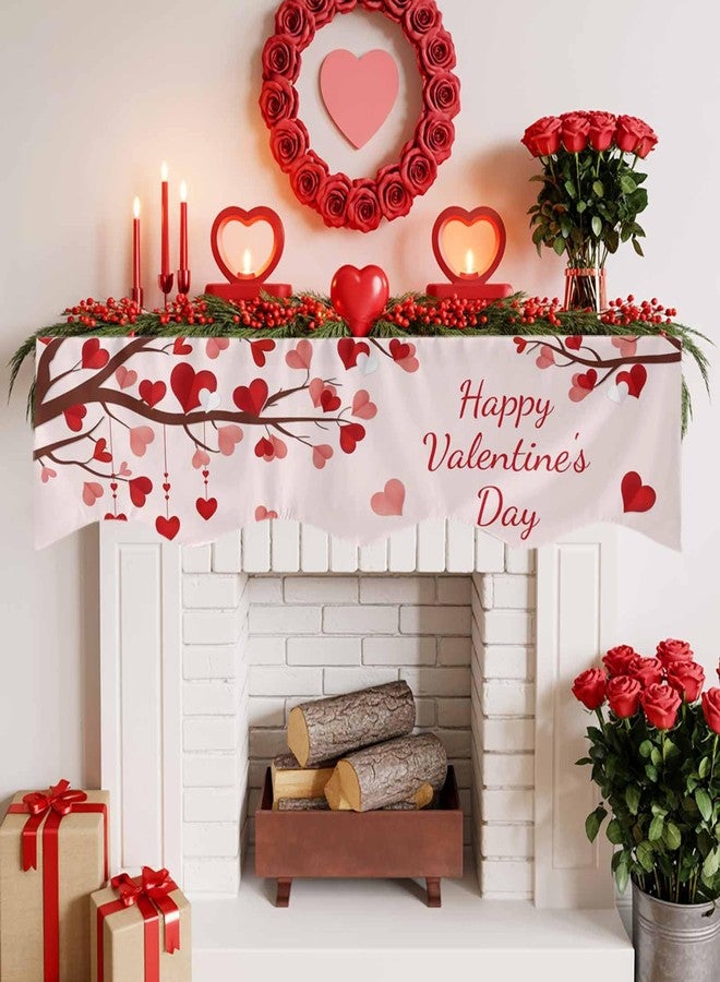 ALAGEO Heart Mantel Scarf Happy Valentines Day Fireplace Mantel Scarf Cover Red Heart Tree Fireplace Cloth Table Runner Decoration for Home Living Room Valentine's Day, Wedding, Anniversary 60 x 17 inch - Image 5