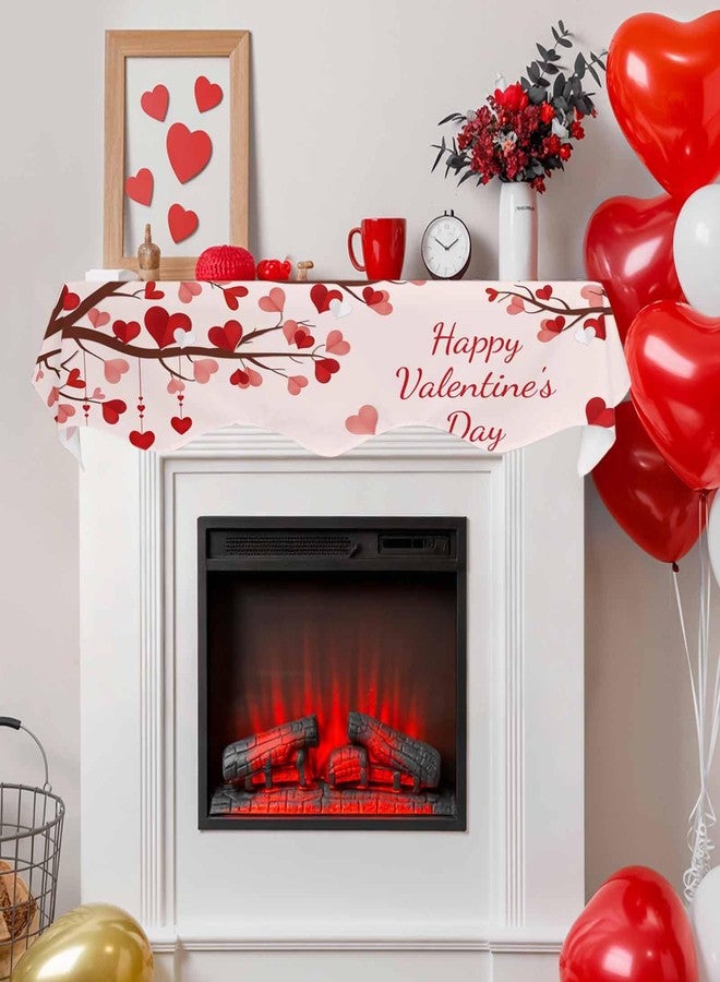 ALAGEO Heart Mantel Scarf Happy Valentines Day Fireplace Mantel Scarf Cover Red Heart Tree Fireplace Cloth Table Runner Decoration for Home Living Room Valentine's Day, Wedding, Anniversary 60 x 17 inch - Image 2
