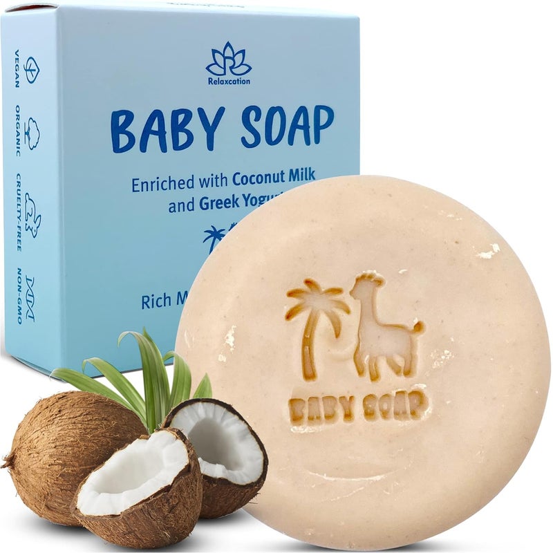 Relaxcation Organic Baby Soap Bar with Greek Yogurt and Coconut Milk  Naturally Cold Processed from Organic Ingredients  Extra Moisturizing Babys Delicate Skin  Handmade in USA - Image 1