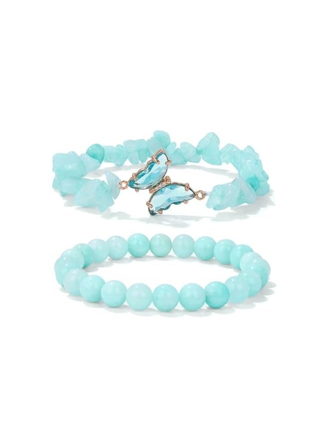 سوار كريستال أزرق للسيدات، يخفف القلق، سوار من خرز الكريستال الأزرق، قلادة فراشة، حجر شفاء، سوار متعدد الطبقات، هدية للسيدات - Image 1