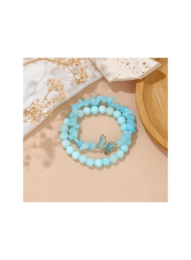 سوار كريستال أزرق للسيدات، يخفف القلق، سوار من خرز الكريستال الأزرق، قلادة فراشة، حجر شفاء، سوار متعدد الطبقات، هدية للسيدات - Image 5