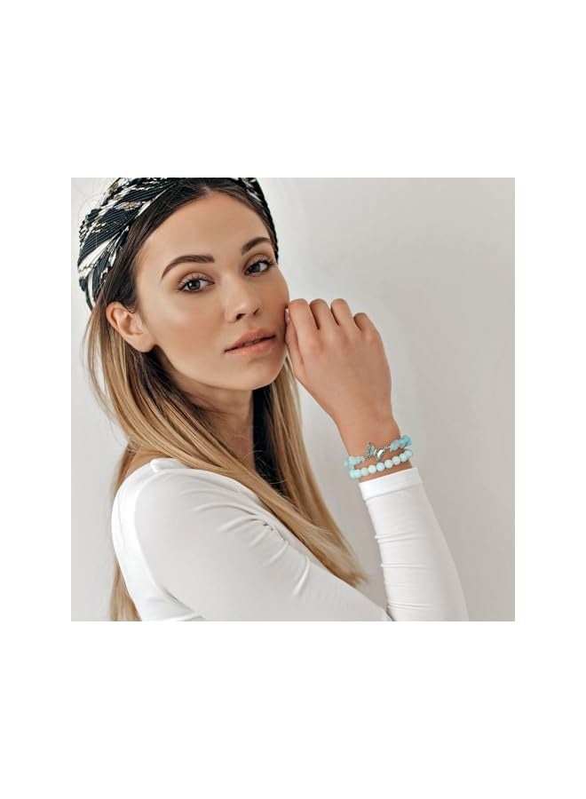 سوار كريستال أزرق للسيدات، يخفف القلق، سوار من خرز الكريستال الأزرق، قلادة فراشة، حجر شفاء، سوار متعدد الطبقات، هدية للسيدات - Image 2